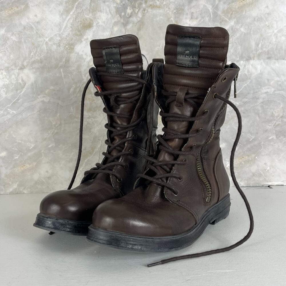 Brusque Boots Women's Size 7.5 Dark Brown Leather Chunky Combat Military